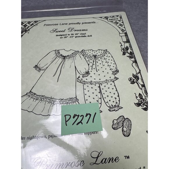 Primrose Lane Sweet Dreams Nightgown & Pajamas Pattern for 18" Dolls - Picture 4 of 4